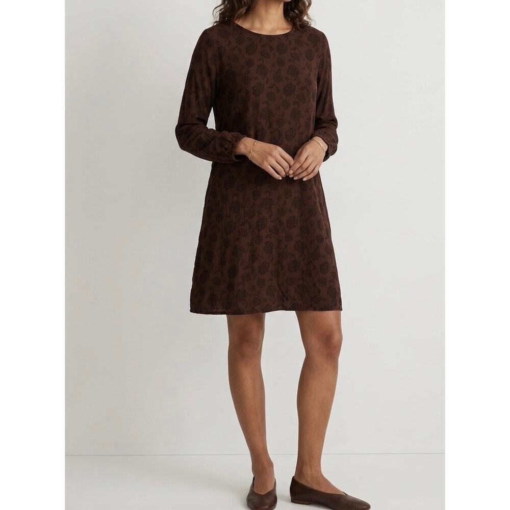 Cut Loose Women’s Long Sleeve Shift Dress Sz S Dark Floral Romantic Neutral